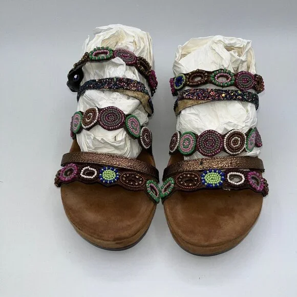 AZURA Claretha-BZM Italian  Purple Multi Beaded Sandals Women’s Size 10 Size 41 - Picture 2 of 15